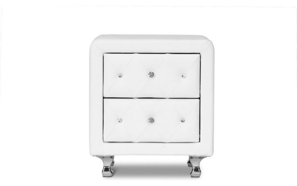 Urban Designs 24" Crystal Tufted White Upholstered Modern Nightstand