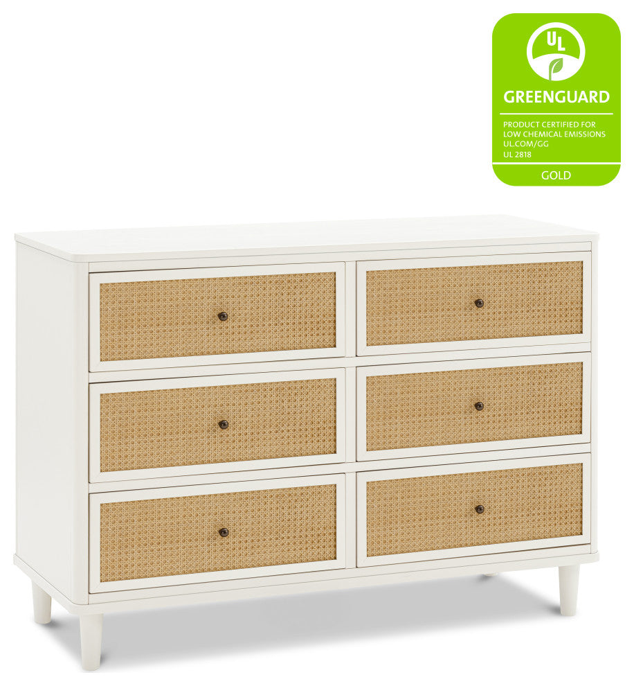Marin With Cane 6 Drawer Assembled Dresser, Warm White/Honey Cane