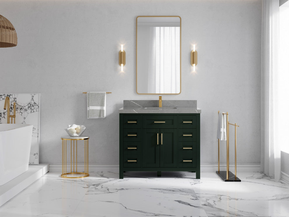 Cambridge 42 Single Sink Bath Vanity in Dark Forest Green 2" Piatra Gray