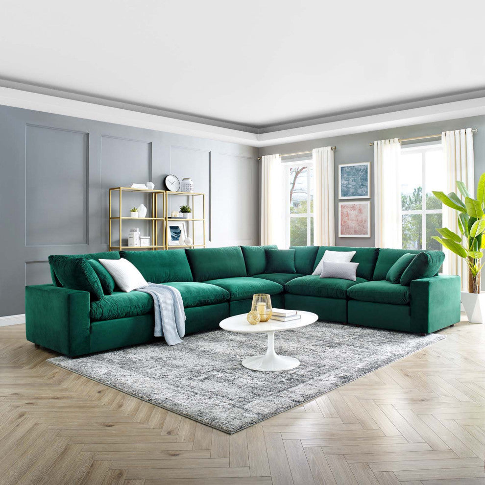 Sectional Sofa Set, Velvet, Green, Modern, Living Lounge Hotel Lobby Hospitality