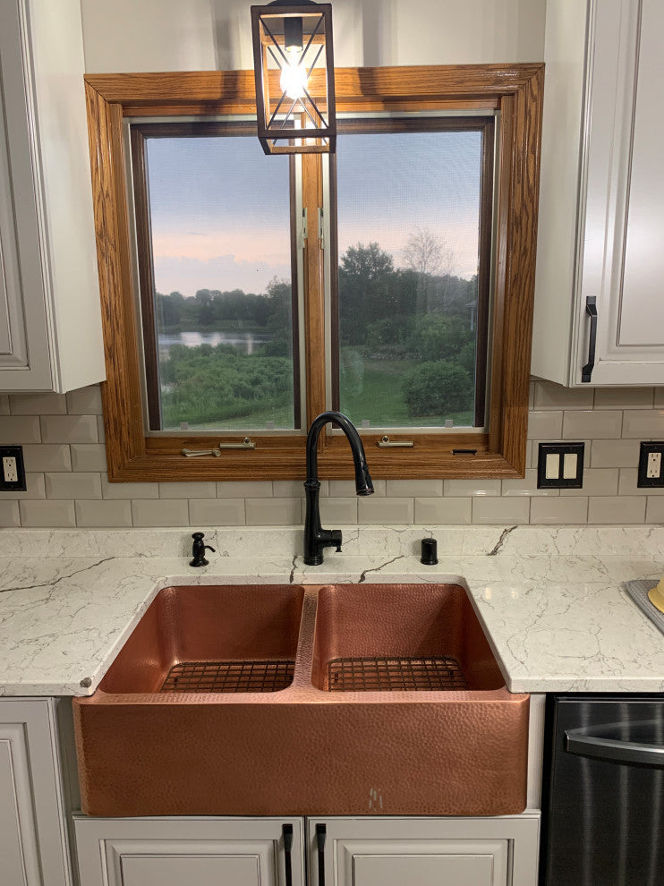 Adams Copper 33" Double Bowl Farmhouse Apron Front Undermount Kitchen Sink