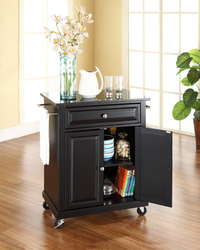 Crosley Furniture Solid Granite/Wood Portable Kitchen Cart in Black
