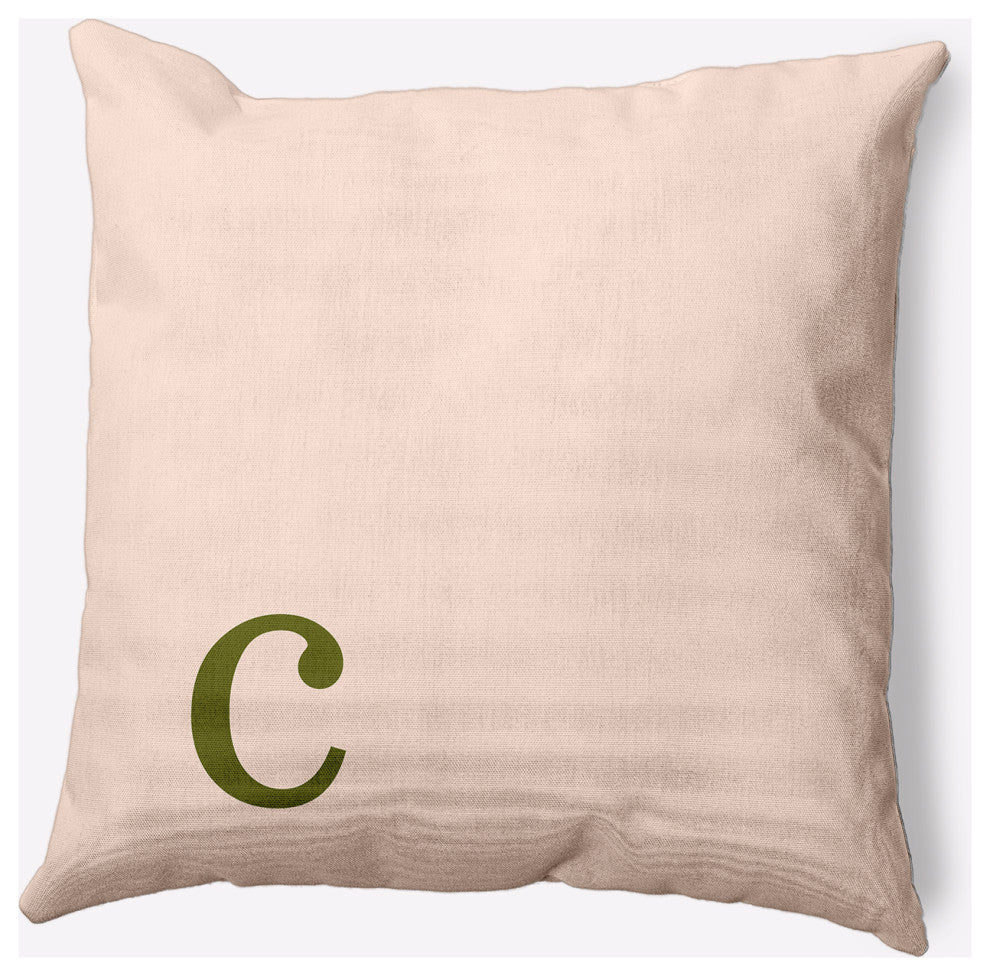 18" x 18" Modern Monogram Indoor/Outdoor Polyester Throw Pillow, Olive