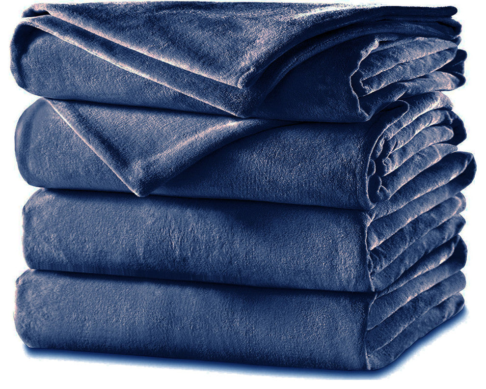 Sunbeam Velvet Plush Electric Heated Warming Blanket Twin Newport Blue