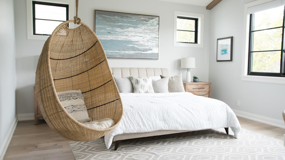 Cocoon Wicker Hanging Swing Chair With Seat Cushion, Natural