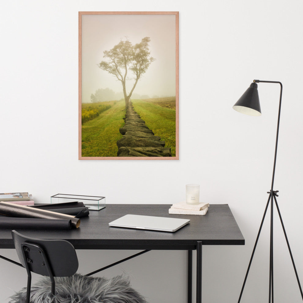 Calming Morning Rural Landscape Framed Photo Paper Wall Art Prints, Red Oak, 24" X 36"