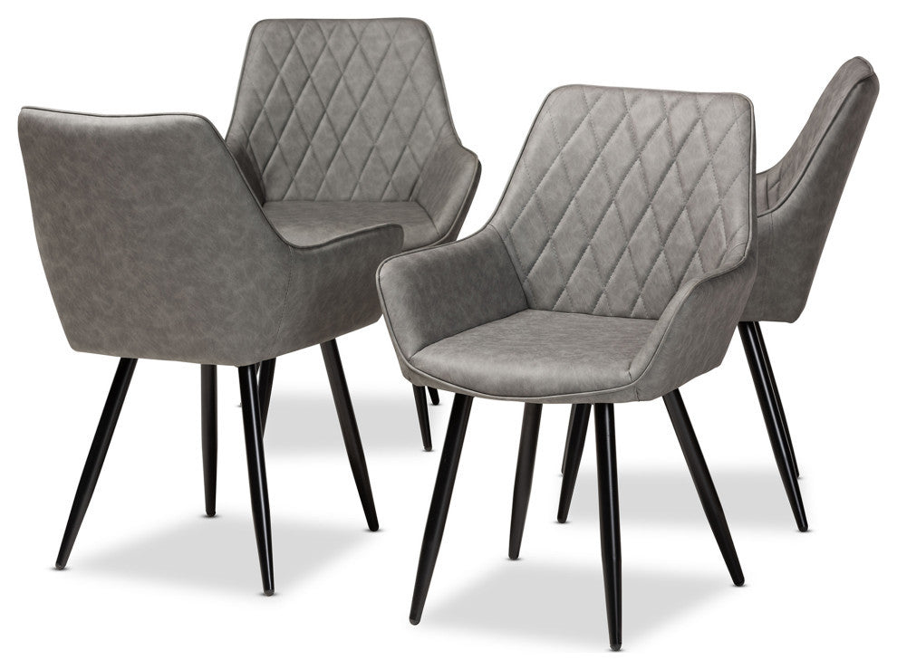 Arcelia Mid-Century Gray Faux Leather and Black Metal 4-Piece Dining Chair Set