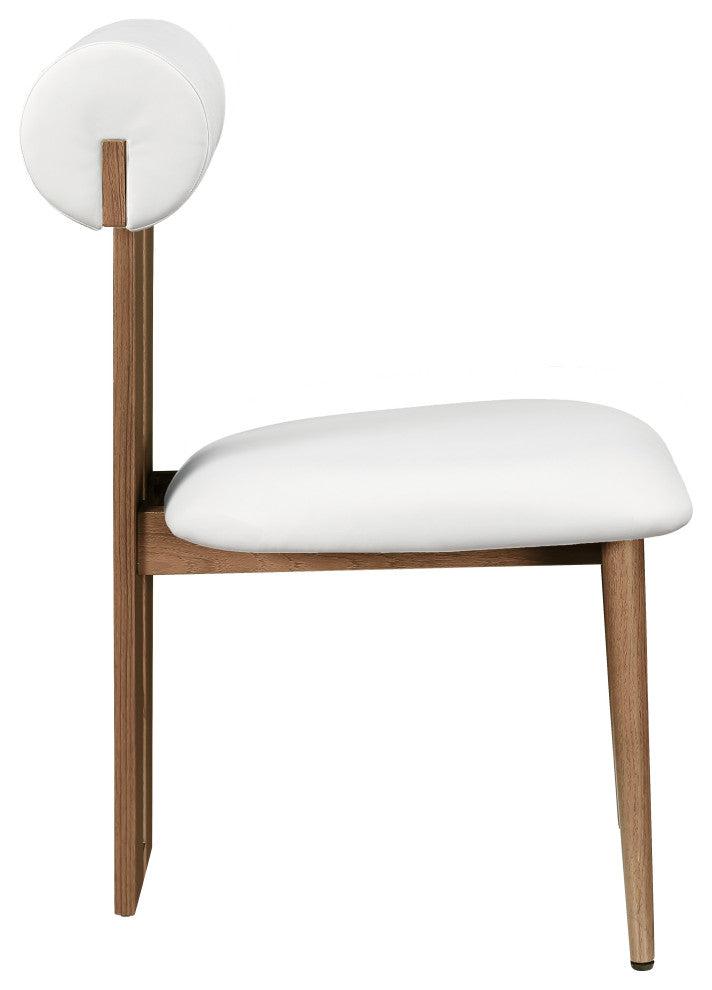 Dario Upholstered Dining Chair, Set of 2, Cream, Vegan Leather, Walnut Wood Look