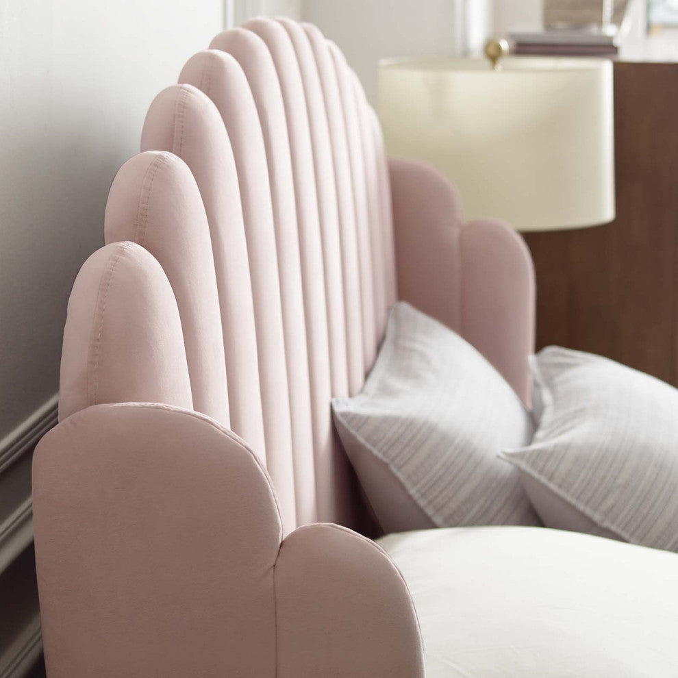 Platform Bed Frame, Queen Size, Velvet, Pink, Modern Contemporary, Bedroom