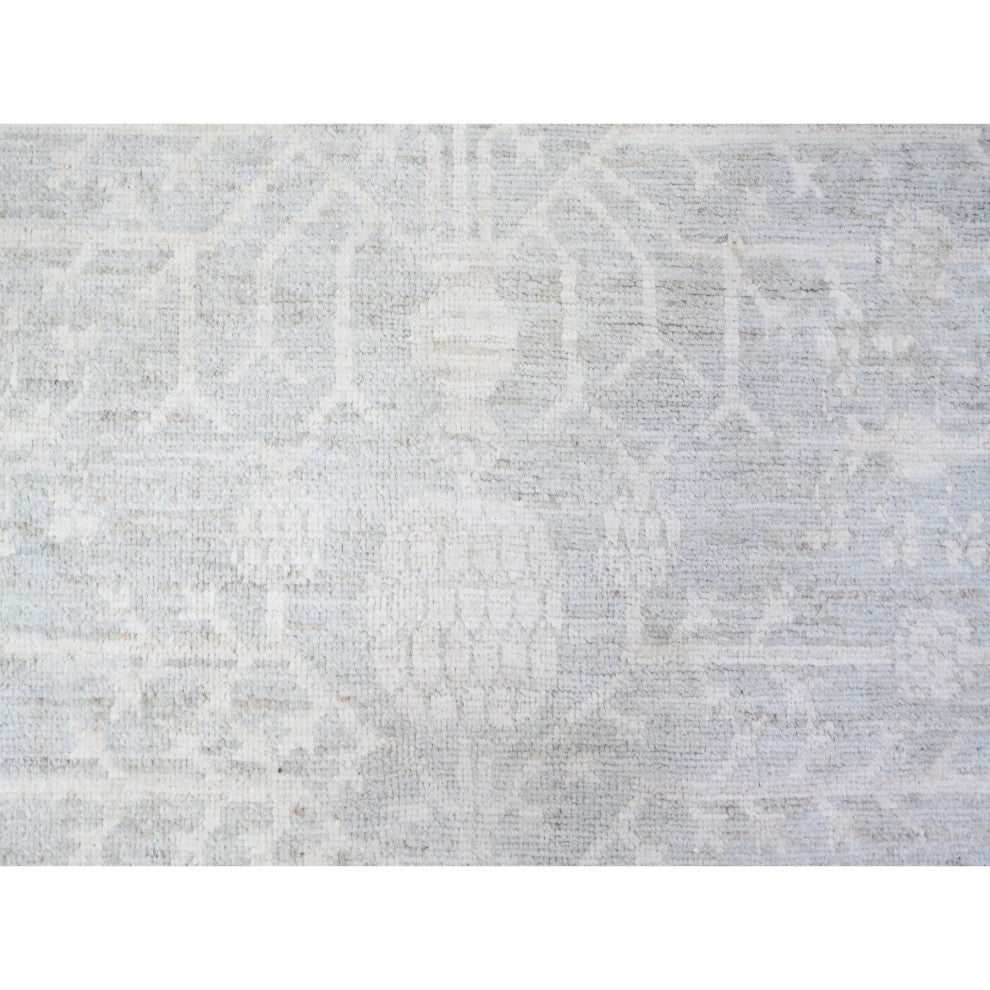 Chrome Gray Khotan Pomegranate Wool Hand Knotted Oriental Rug, 7'11"x9'10"