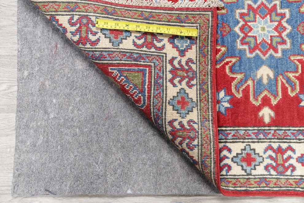 Pakistani Traditional Hand Made Wool Kazak Oriental Runner Rug, Red, 9'7"X2'9"