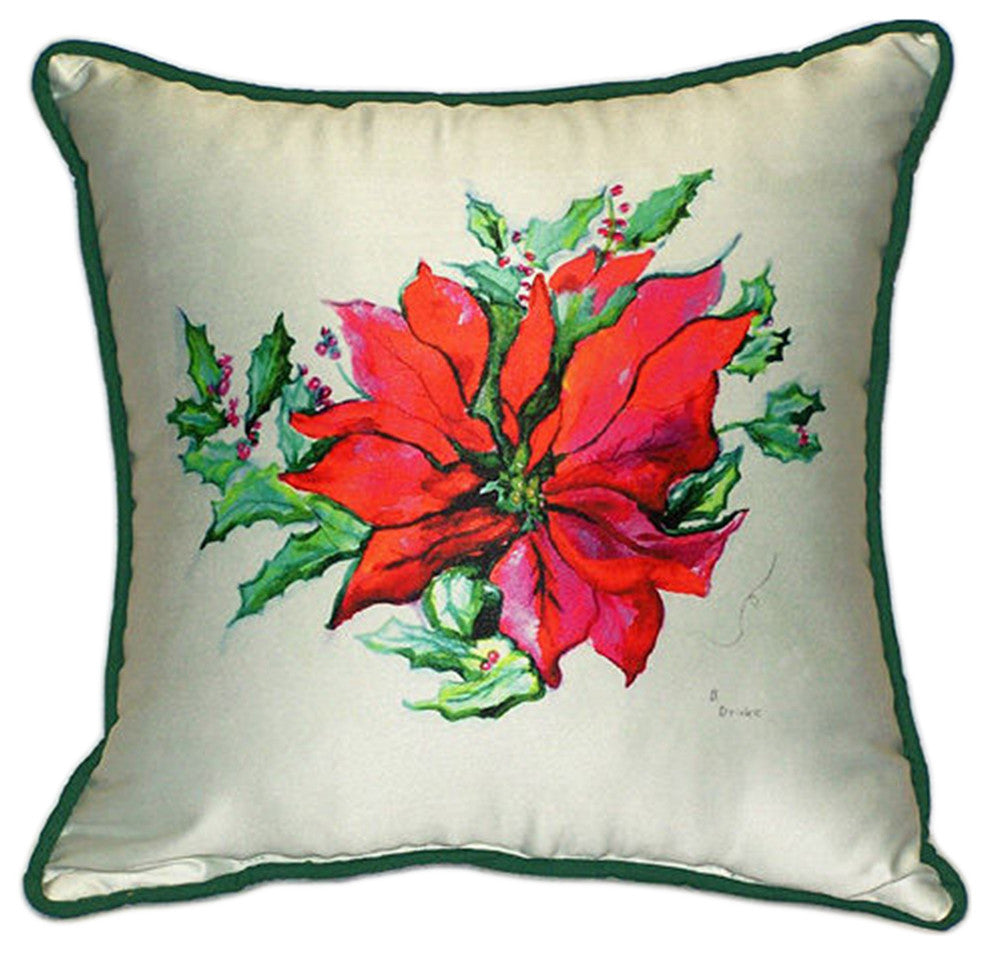 Betsy Drake Poinsettia Extra Large 22 X 22 Indoor / Outdoor Pillow
