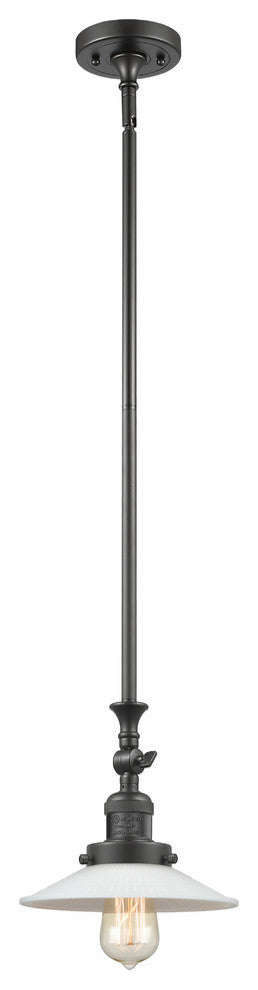 Halophane 1-Light Mini Pendant, Oil Rubbed Bronze, Matte White Halophane