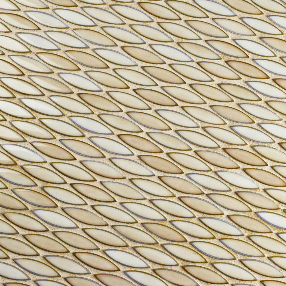 Pescado Glossy Ceramic Mosaic Floor and Wall Tile, Glossy Crema