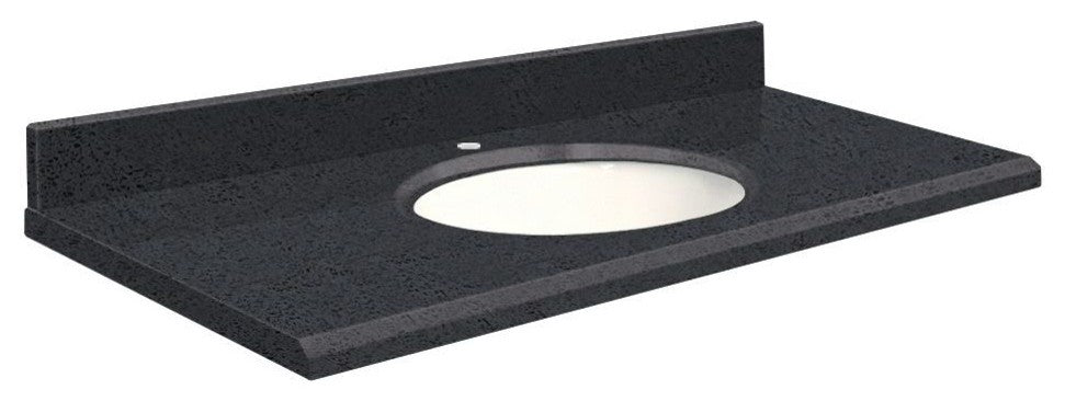 Quartz 31"x22" 1 Sink Vanity Top, Single Faucet Hole, Black Luxe, White Bowl