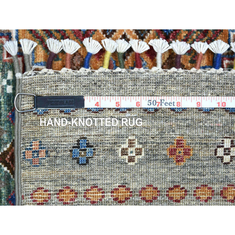 Taupe Gray Soft Wool, Hand Knotted Afghan Super Kazak, Runner Rug, 3'5"x10'0"
