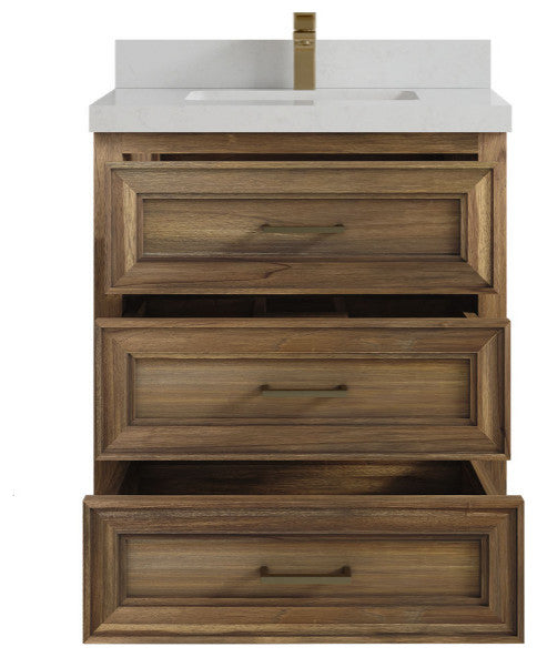 Santa Monica 30 Single Sink Bath Vanity in Graywashed Teak 2" Carrara Quartz
