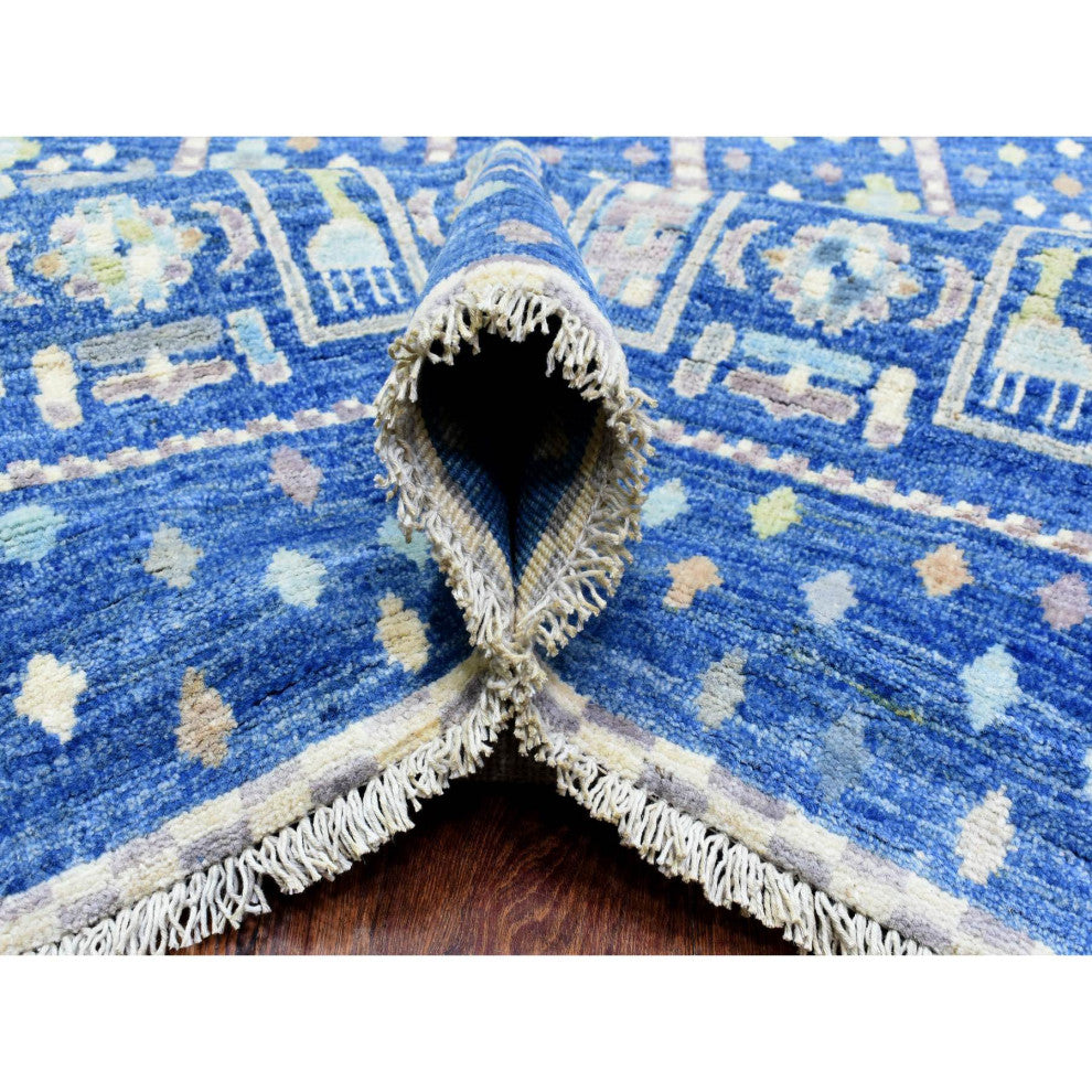 Denim Blue Afghan Kashkuli Gabbeh Design Pure Wool Hand Knotted Rug, 10'2"x13'7"