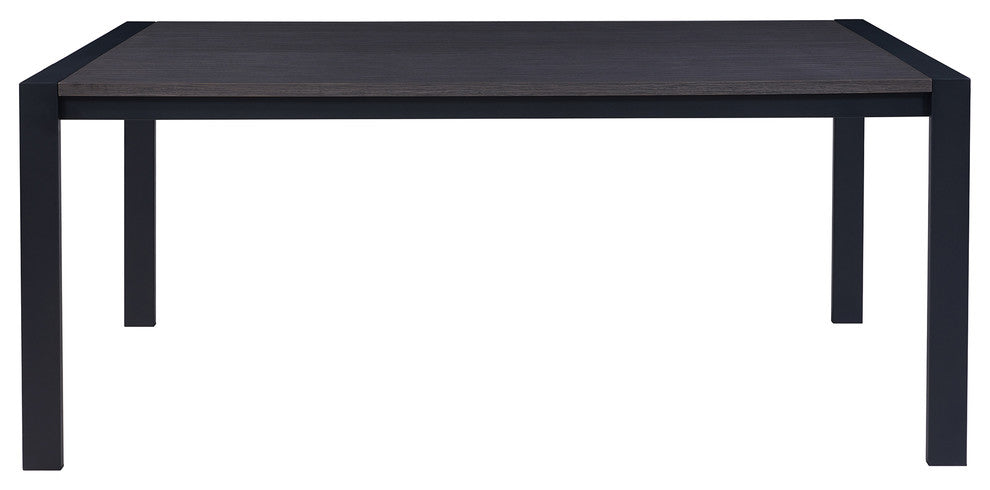 Tessa Contemporary Dining Table In Matte Black Finish And Gray Walnut Top