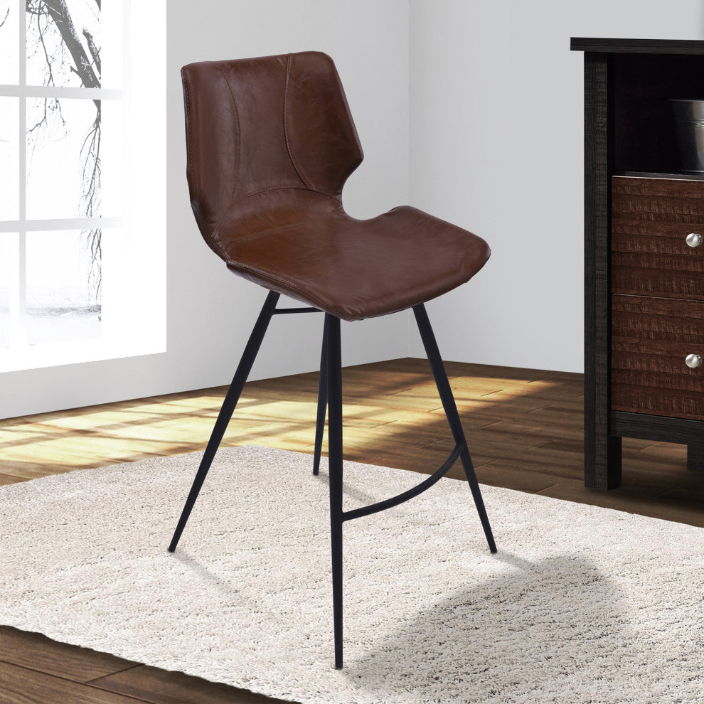 Zurich 30" Bar Height Metal Barstool In Vintage Coffee Faux Leather