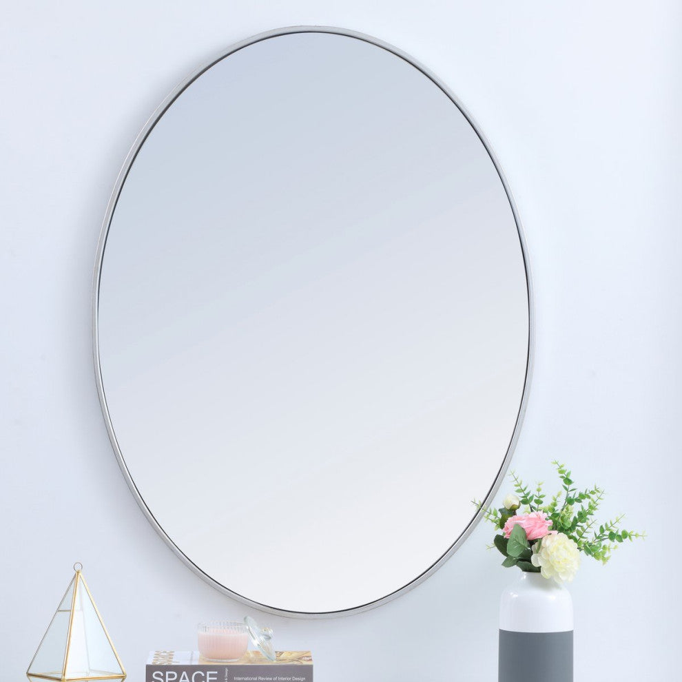 Elegant MR4630S Metal Frame Oval Mirror 40", Silver