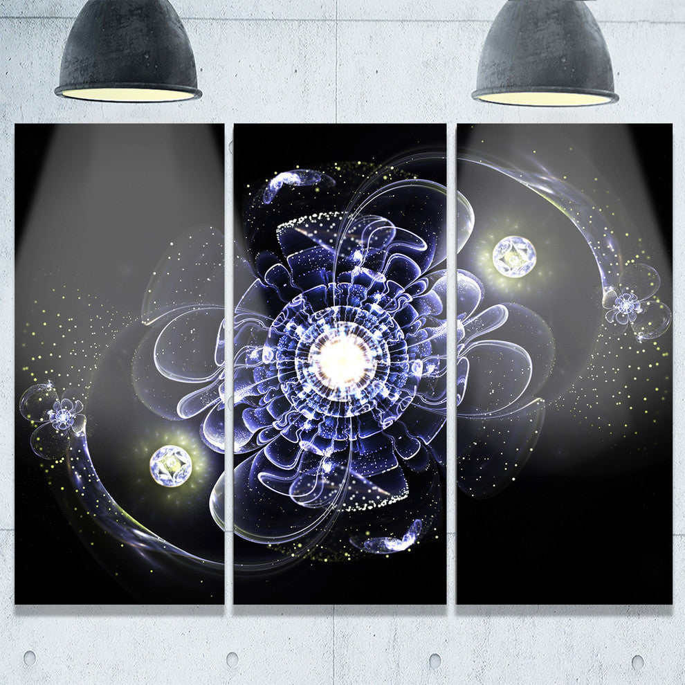 "Fractal Flower Bright Blue Digital" Metal Wall Art, 3 Panels, 36"x28"