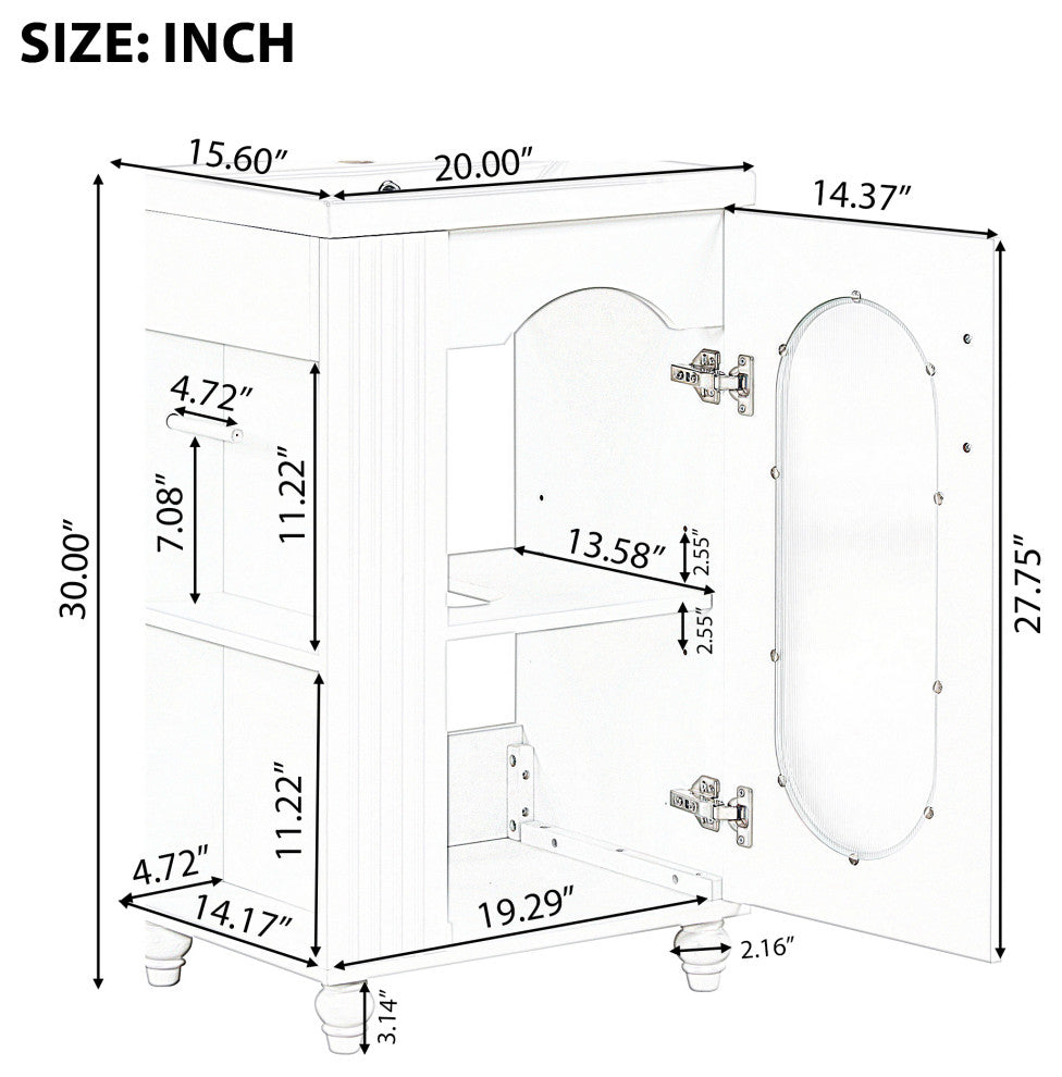 20" Freestanding Bath Vanity Set, White, Integrated Ceramic Sink