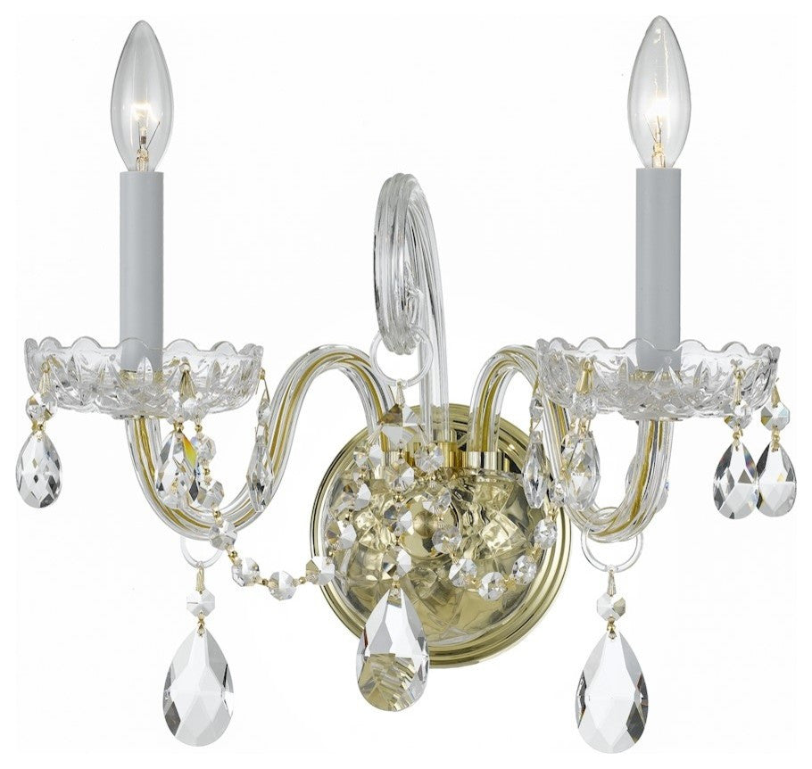 Crystorama 1032PBCLSAQ Two Light Wall Mount Traditional Crystal Brass