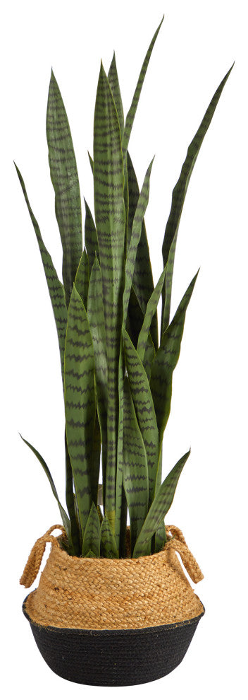 P1761 46 Sansevieria Artificial Plant in Boho Chic Handmade White Woven Planter