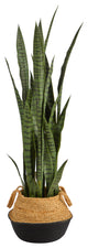 P1761 46 Sansevieria Artificial Plant in Boho Chic Handmade White Woven Planter