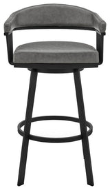 Armen Living Bronson 30" Faux Leather Swivel Bar Stool in Gray/Matte Black