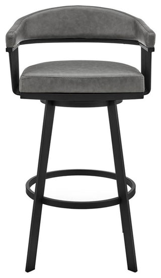 Armen Living Bronson 30" Faux Leather Swivel Bar Stool in Gray/Matte Black