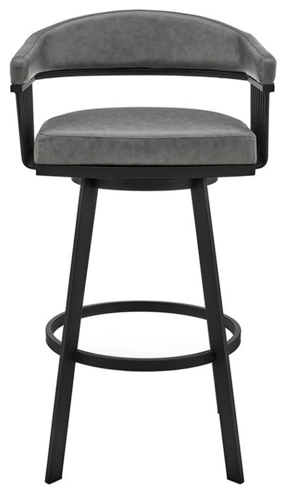 Armen Living Bronson 30" Faux Leather Swivel Bar Stool in Gray/Matte Black