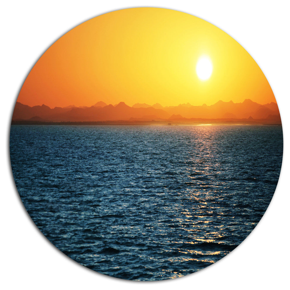 Beautiful River View At Sunset, Seashore Disc Metal Wall Art, 36"