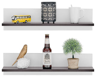 Danya B. Repose Display Photo Ledge Shelf Set of 2, White/Dark Walnut