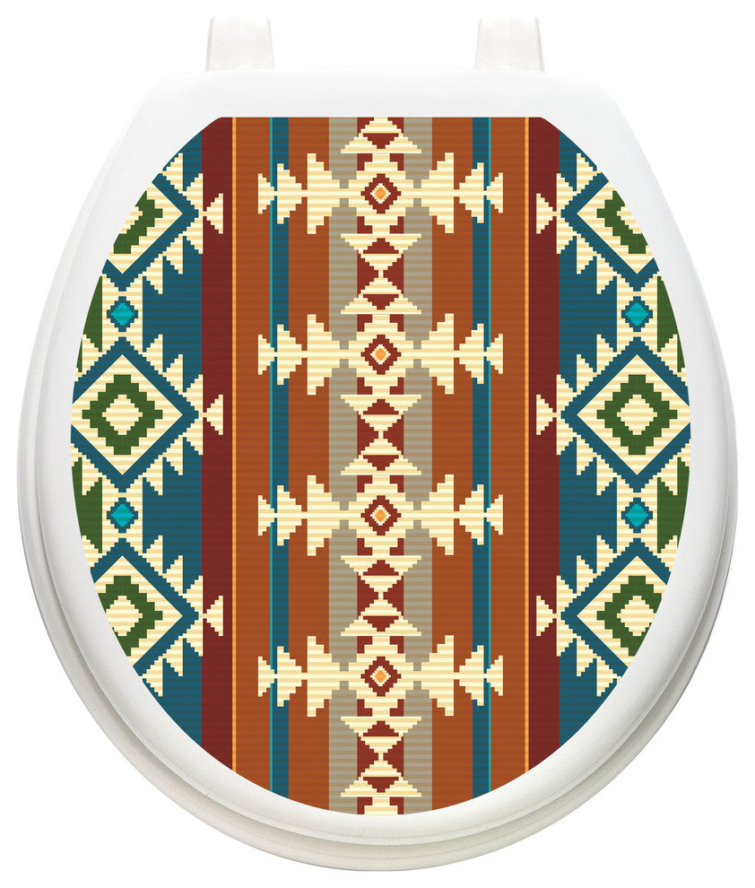 Navajo Toilet Tattoos Seat Cover, Vinyl Lid Decal, Bathroom Decor , Round