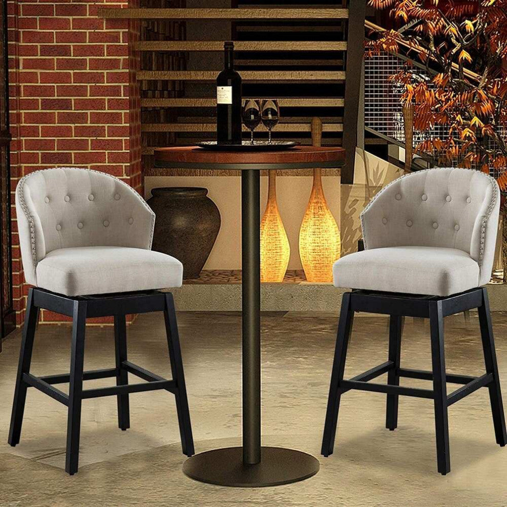 Button Tufted Arm Dining Room Accent Chairs, Set of 2, Tan