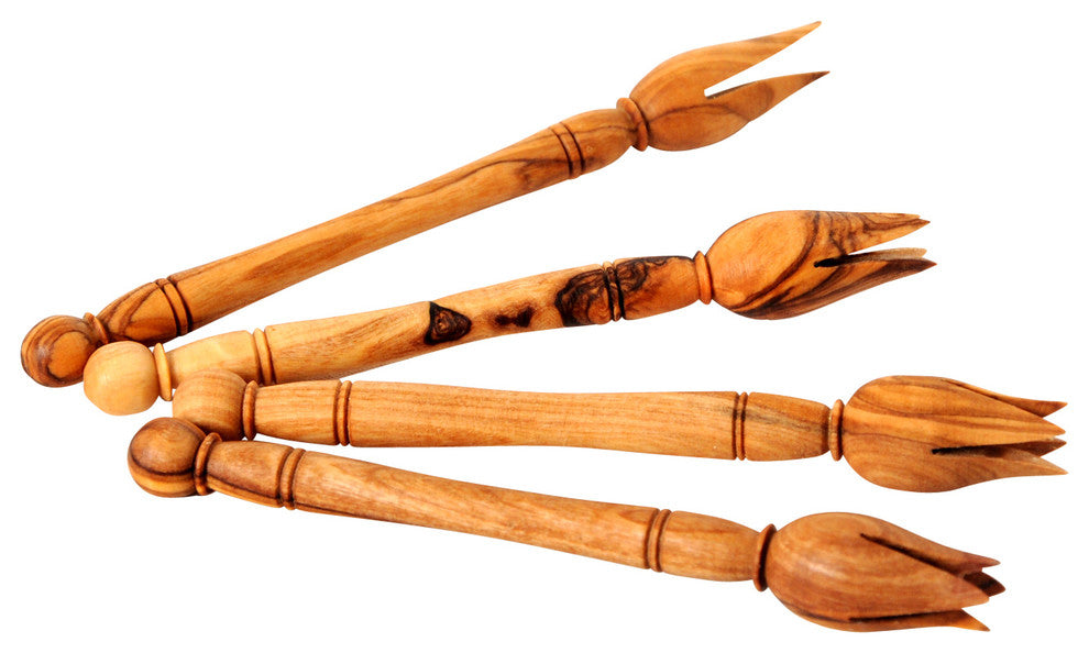 Handmade Olive Wood Olive Picks, Set of 4