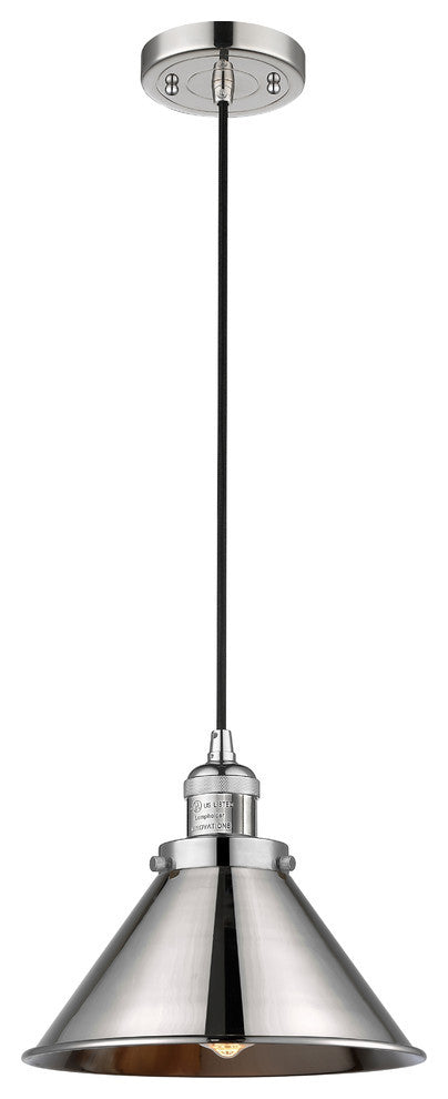 1-Light Briarcliff 10" Mini Pendant, Polished Nickel