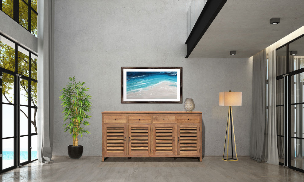 Recycled Teak Wood Louvre Cabinet with 4 Doors 4 Drawers