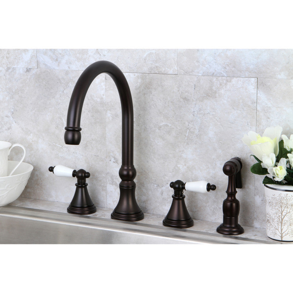 Kingston Brass Widespread Kitchen Faucet With Brass Sprayer, Oil Rubbed Bronze