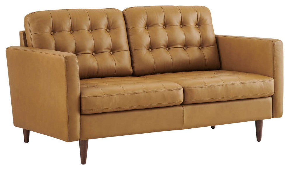 Exalt Tufted Vegan Leather Loveseat, Tan
