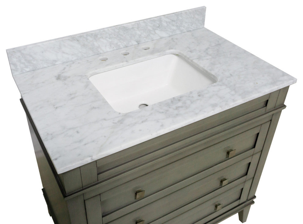 Eleanor 36" Bathroom Vanity, Weathered Gray, Carrara Marble