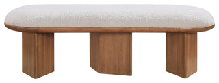 Wilshire Boucle Fabric Upholstered Bench, Cream, Walnut Finish