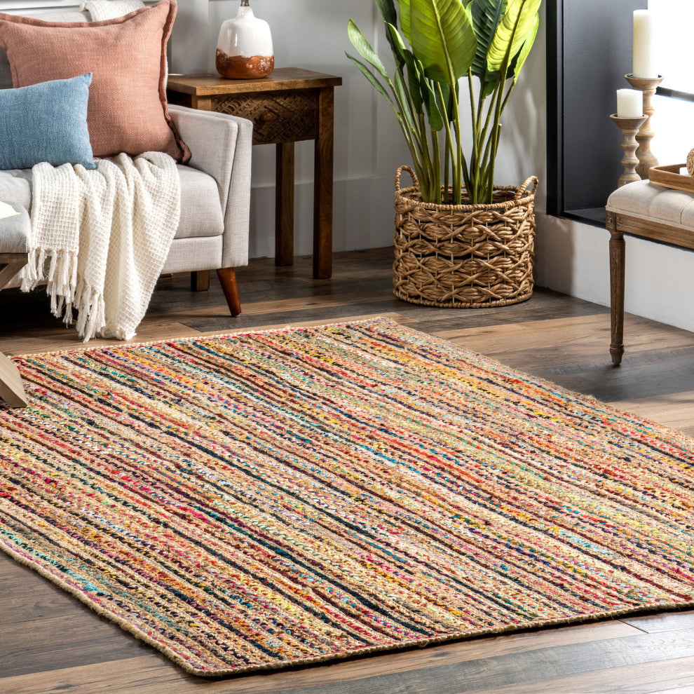 Nuloom Braided Tropical Spectrum Jute Area Rug, Multicolor 5'x8'