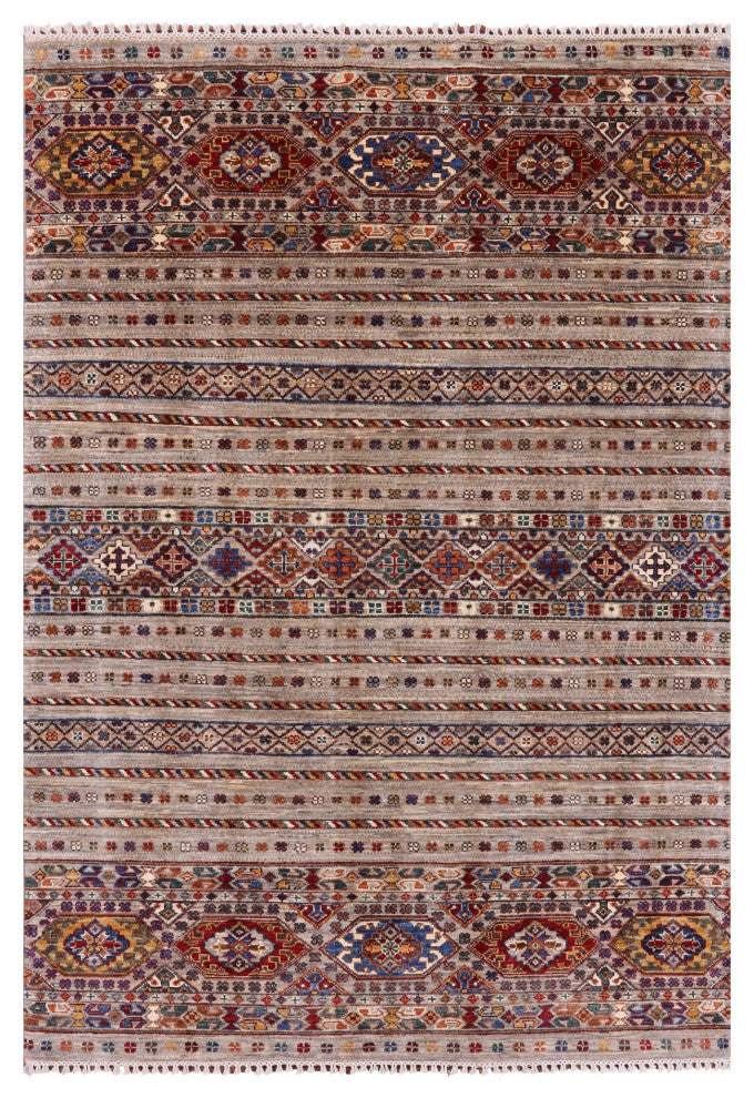 Hand Knotted Khorjin Super Kazak Wool Rug 4' 1" X 6' 0" - Q12517
