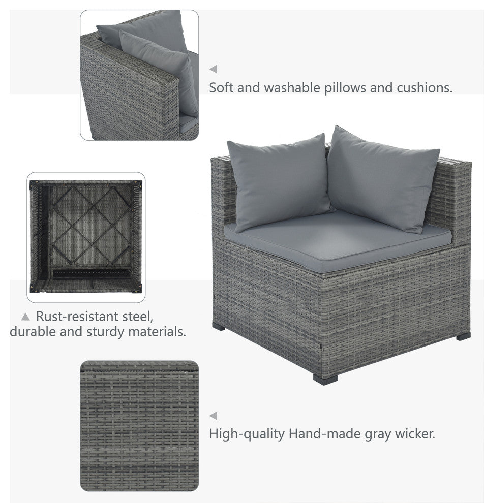 9 Pieces Outdoor Large Wicker Reversible Patio Sectional with Table and Cushions