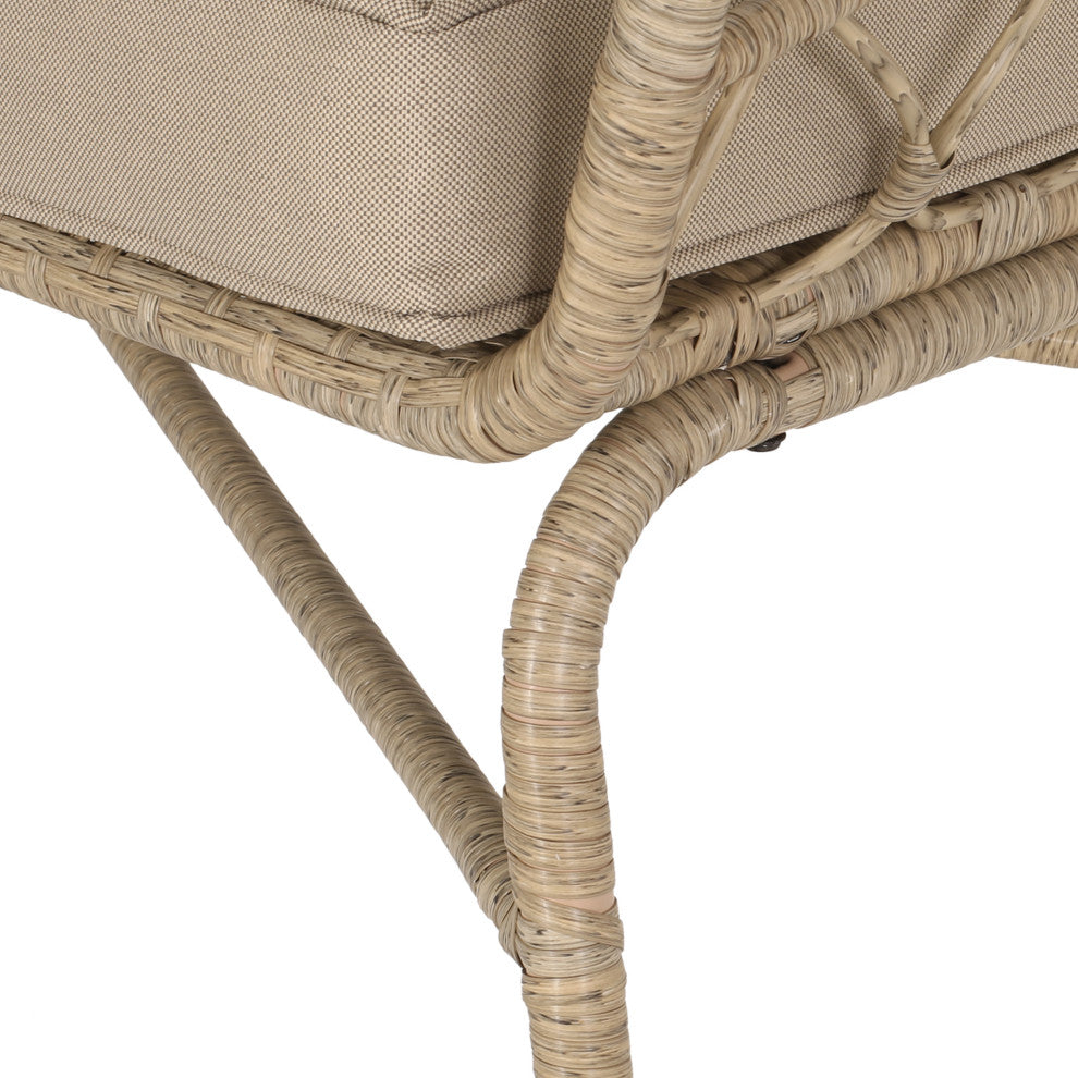 Colmar Outdoor Wicker Loveseat With Cushions, Light Brown and Beige