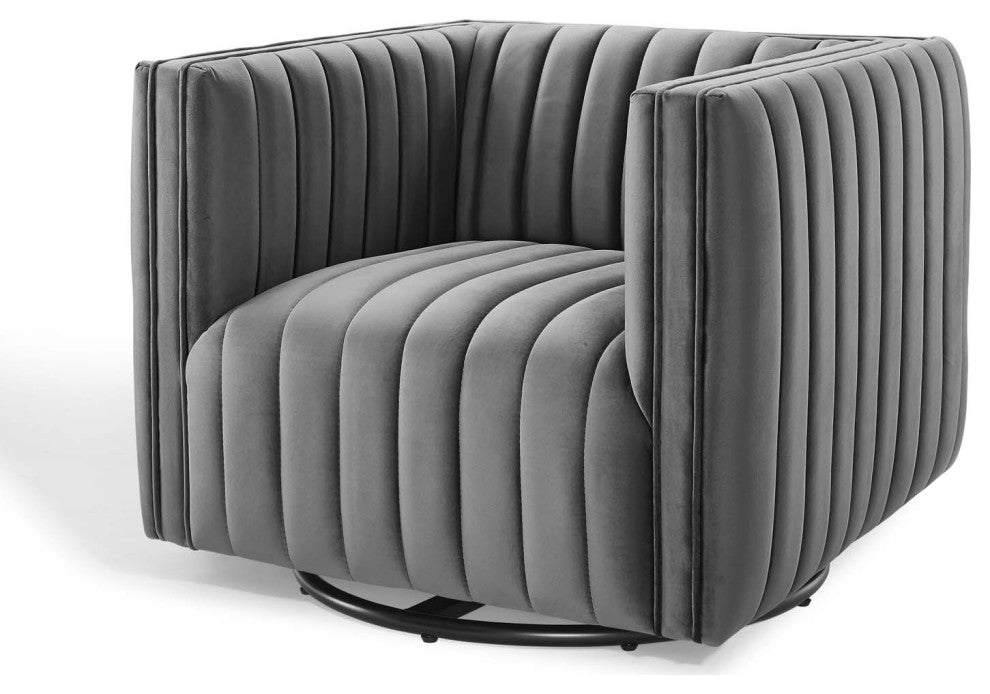 Tufted Armchair Accent Chair, Velvet, Gray, Modern, Lounge Hospitality