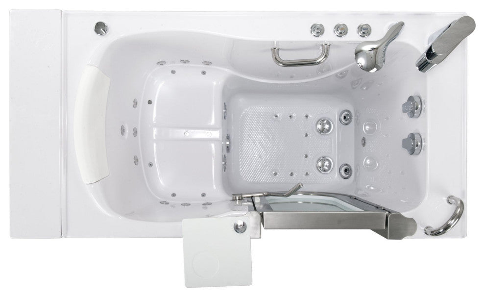 Ella Elite 32"x52" Acrylic Massage Walk-In Bathtub Inward Swing Door, Dual Drain